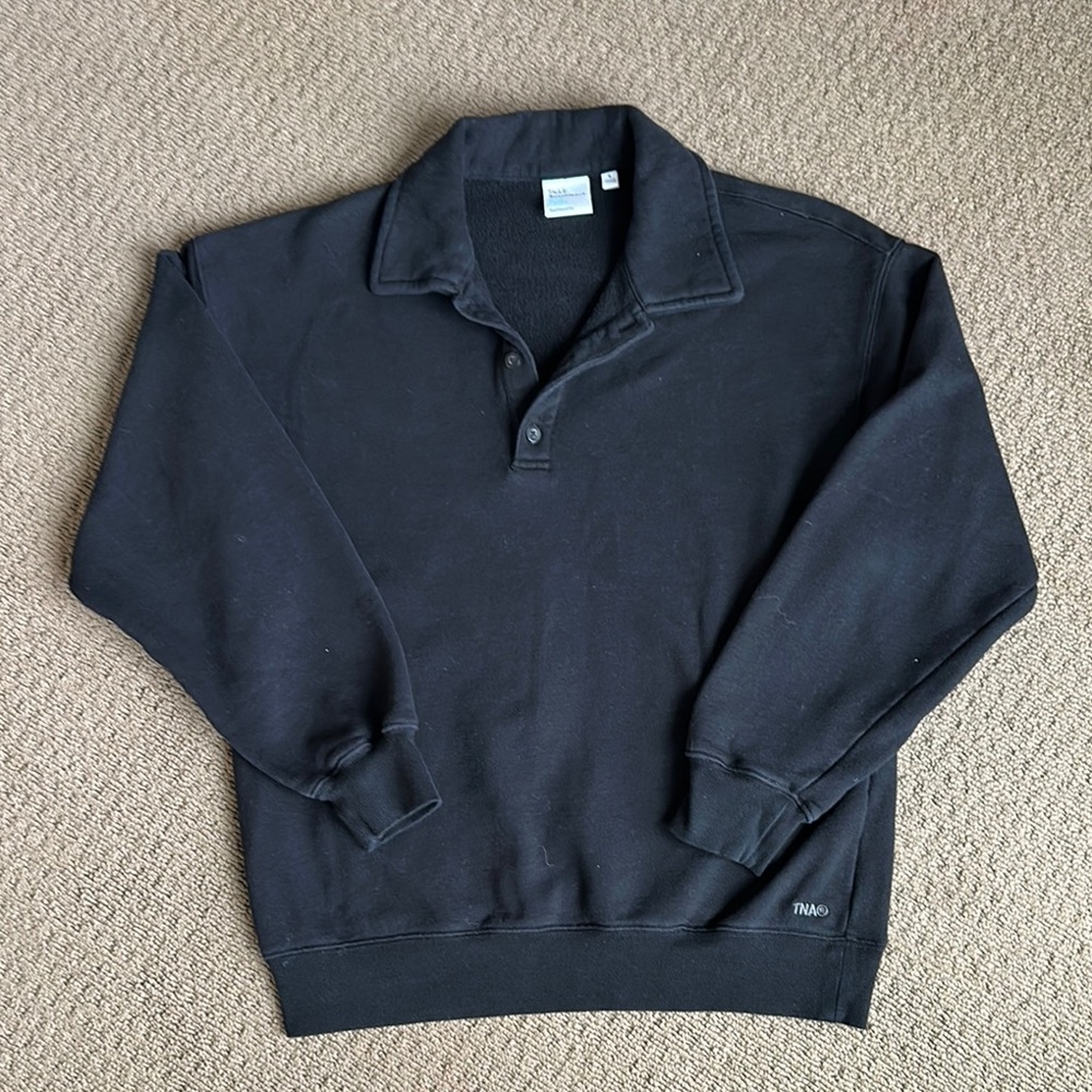TNA aritzia Black oversized polo quarter button Sweatshirt small